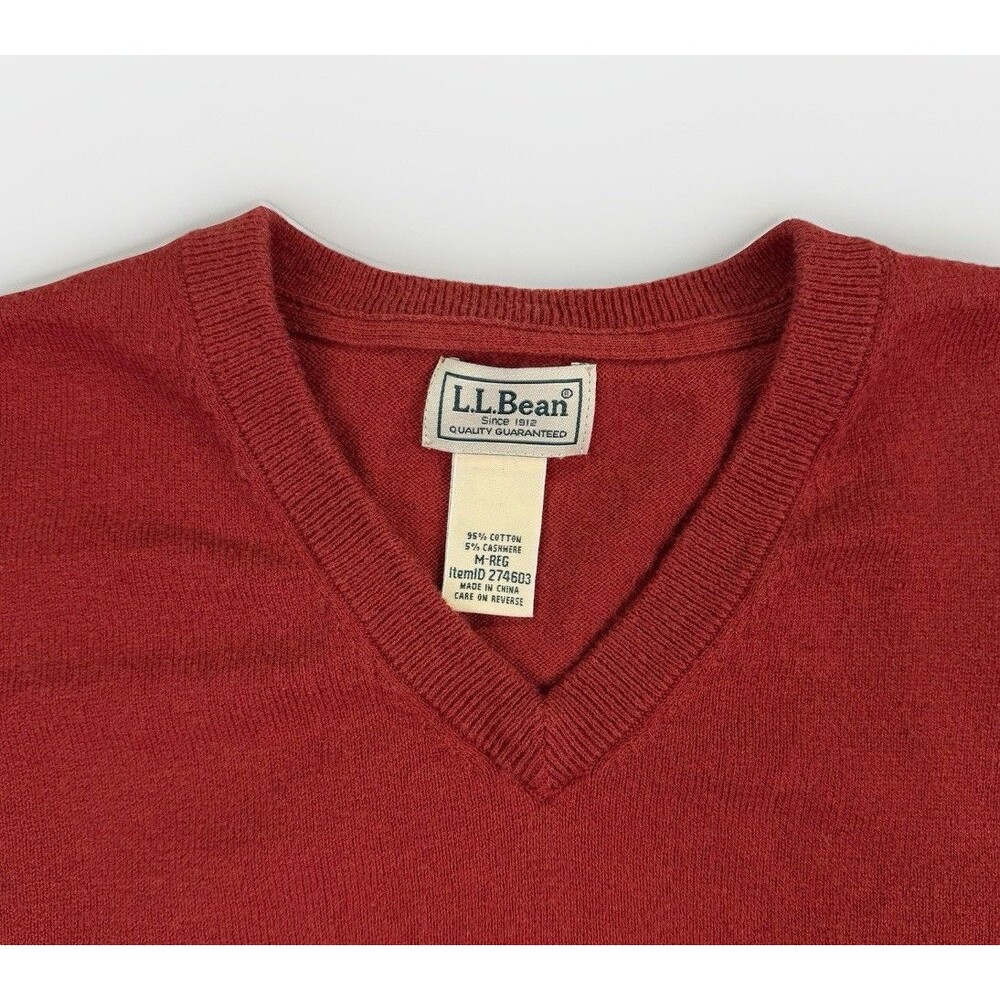 L.L. Bean Sweater Mens Medium Red Rust‎ Cotton Cashmere Blend Pullover V Neck LL - Picture 5 of 9